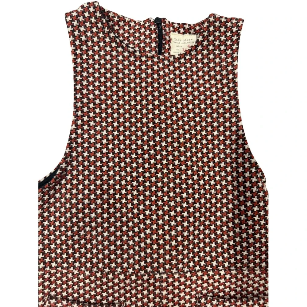 Zara Girls Romper Houndstooth Sleeveless Zip Back 4 Red Black Knit Jumpsuit